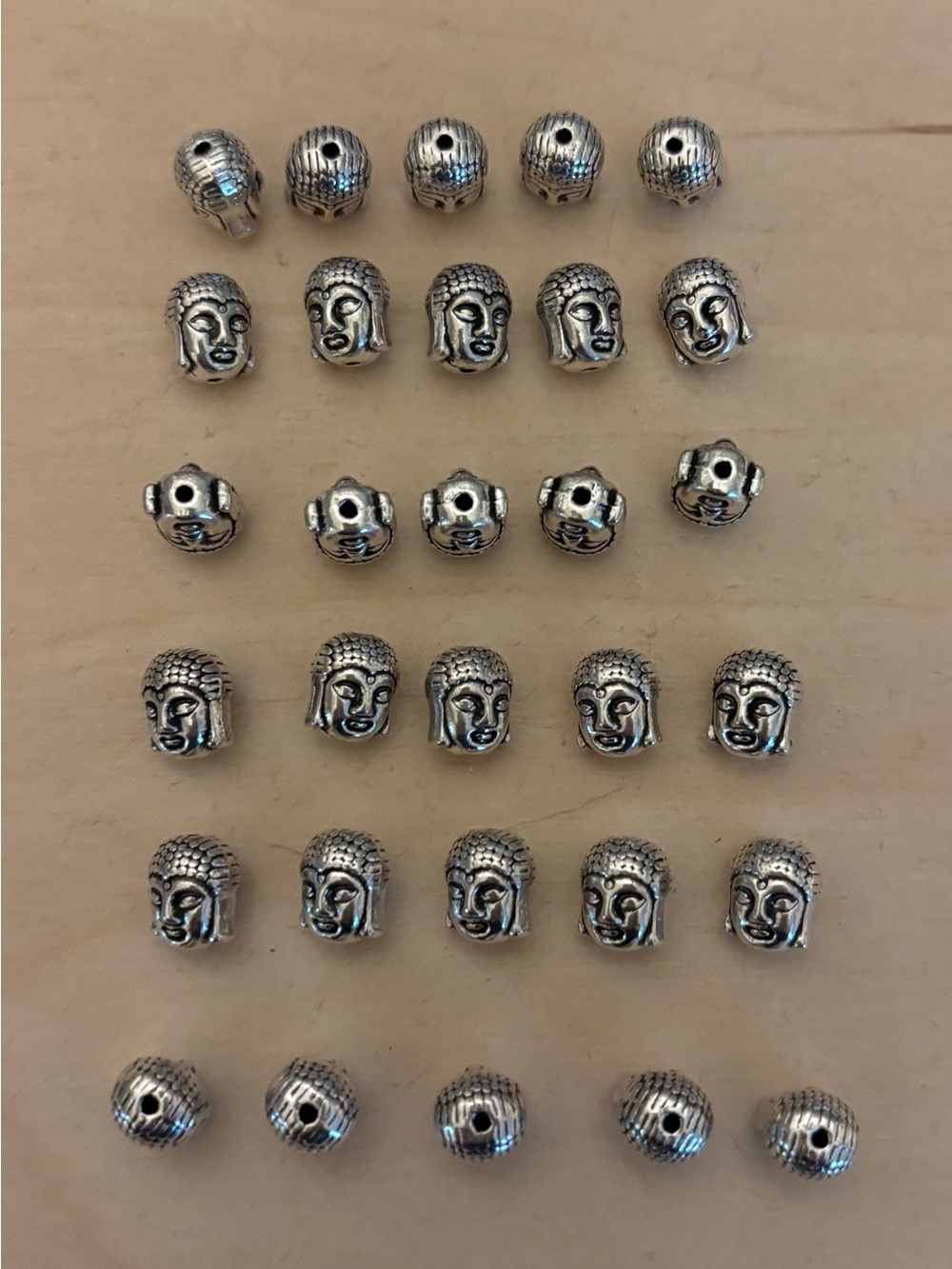 Sterling Silver Tone Buddha Head Beads - 30 Pack